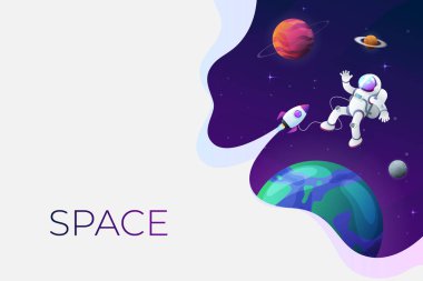 Alanı düz vektör arka plan, gezegenler ve yıldızlar. Senin metin için yer.