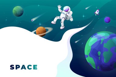 Alanı düz vektör arka plan, gezegenler ve yıldızlar. Senin metin için yer.