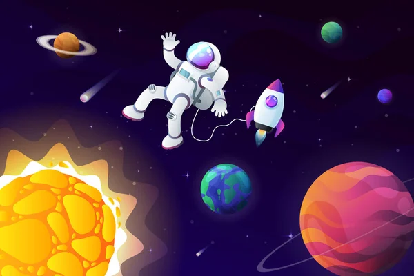 Alanı düz vektör arka plan, gezegenler ve yıldızlar. Senin metin için yer.