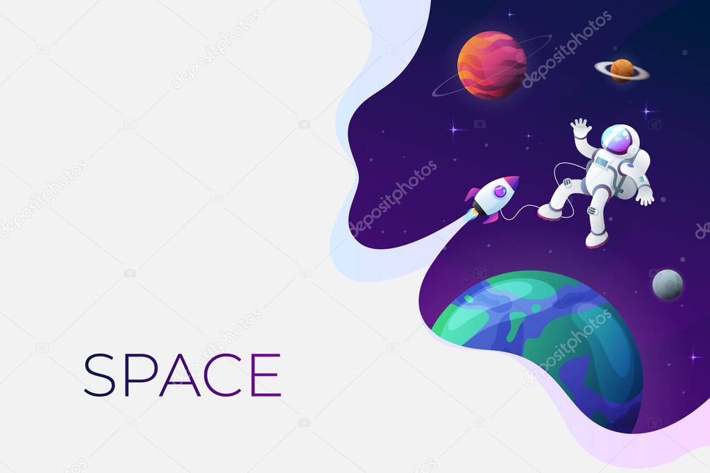 Space flat vector background, planets and stars. Space for your text.