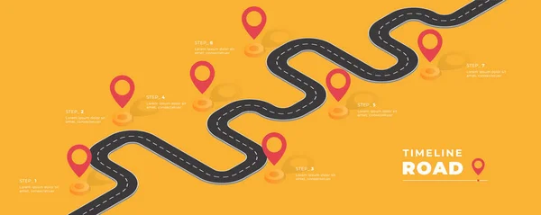 Isométrica infografía del mapa de navegación. Carretera sinuosa. Ilustración vectorial . — Vector de stock