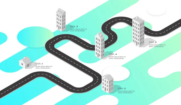 Infográfico de mapa de navegação isométrica. Estrada sinuosa. Ilustração vetorial . —  Vetores de Stock