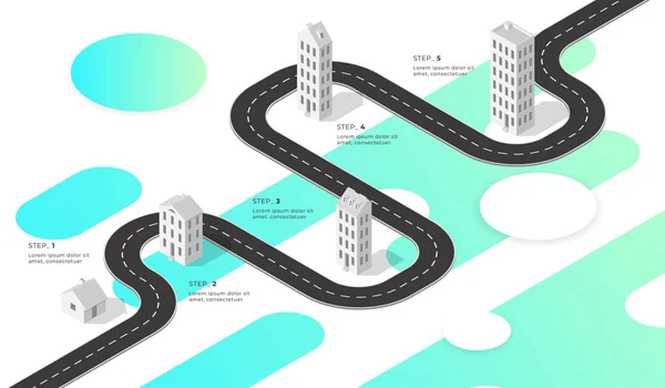 Carte de navigation isométrique infographie. Route sinueuse. Illustration vectorielle . — Image vectorielle