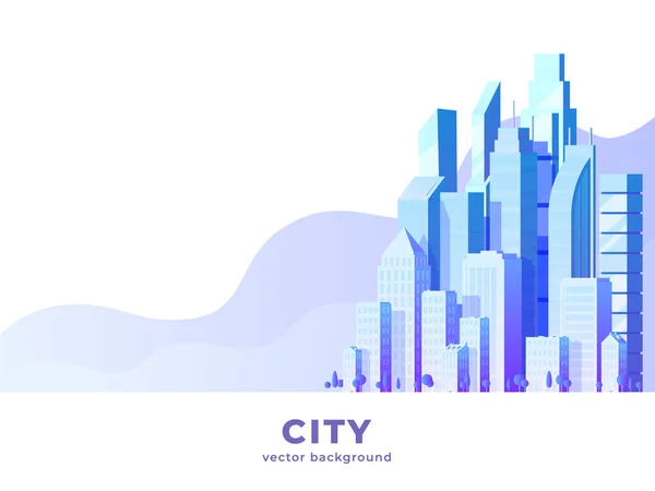Büyük şehir ve gökdelenler bulutlar ile vektör yatay çizimi — Stok Vektör