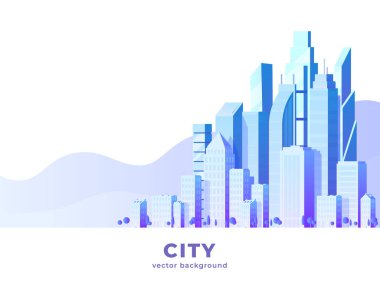 Büyük şehir ve gökdelenler bulutlar ile vektör yatay çizimi