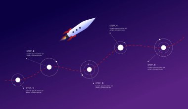 Startup Route to Success. Rocket ballistics path Timeline. Vector infographics. clipart