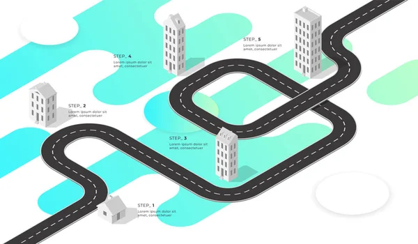 Infografica della mappa di navigazione isometrica. Strada tortuosa. Illustrazione vettoriale . — Vettoriale Stock