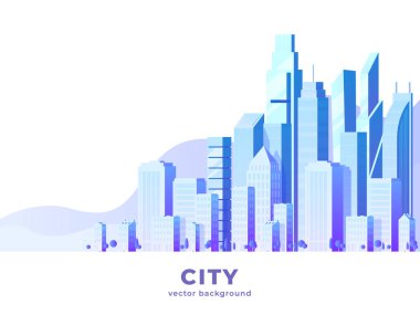 Büyük şehir ve gökdelenler bulutlar ile vektör yatay çizimi