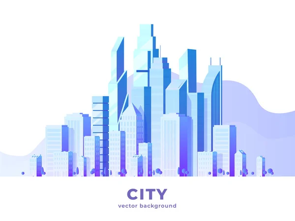 Ilustración vectorial horizontal de grandes ciudades y rascacielos con nubes — Vector de stock