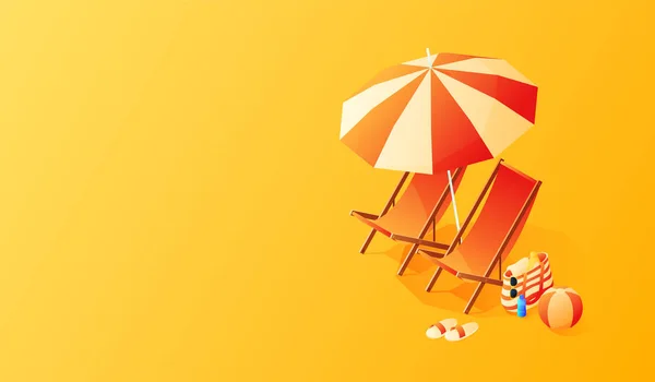 Concepto de vacaciones y viajes. Paraguas, playa. Ilustración de vector de estilo plano — Vector de stock