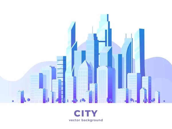 Ilustración vectorial horizontal de grandes ciudades y rascacielos con nubes — Vector de stock