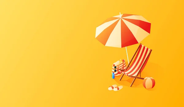 Concepto de vacaciones y viajes. Paraguas, playa. Ilustración de vector de estilo plano — Vector de stock