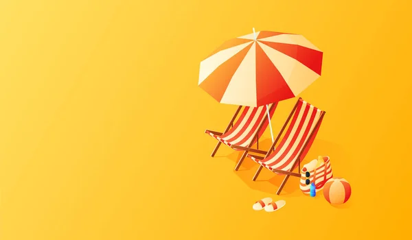 度假和旅行的概念。雨伞, 海滩。平的样式向量例证 — 图库矢量图片