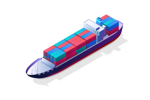 Buque de carga isométrico contenedor en el transporte marítimo. vector de ilustración — Vector de stock