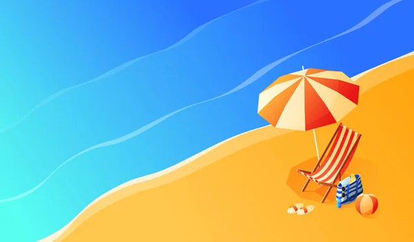 Concepto de vacaciones y viajes. Paraguas, playa. Ilustración de vector de estilo plano — Vector de stock