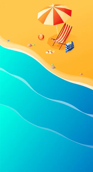 Concepto de vacaciones y viajes. Paraguas, playa. Ilustración de vector de estilo plano — Vector de stock