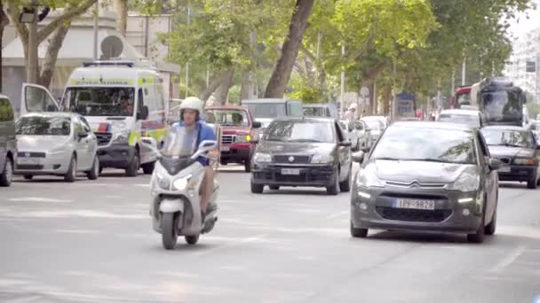 Θεσσαλονίκη Ελλάδα Ιουνίου 2018 Κυκλοφορίας Στο Κέντρο Της Πόλης — Αρχείο Βίντεο