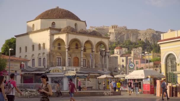 Atene Grecia Giugno 2018 Gente Cammina Piazza Monastiraki Atene — Video Stock