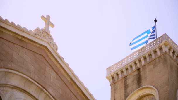 Croix Église Avec Drapeau Grec — Video