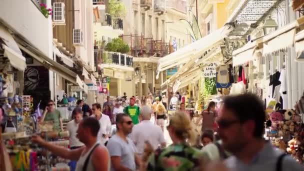 Atény Řecko Červen 2018 Krásné Ulice Staré Čtvrti Plaka Lidmi — Stock video