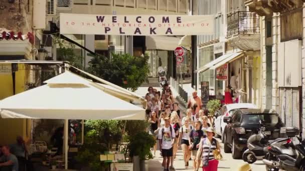 Athens Griekenland Juni 2018 Mooie Straat Oude Wijk Plaka — Stockvideo