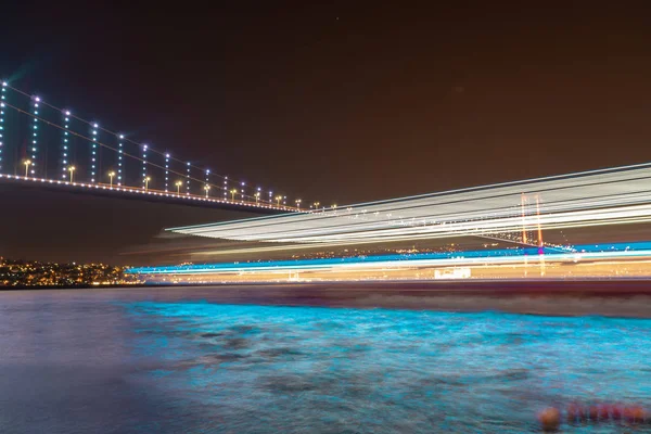 Night view of Bosphorus bridge with lights at Istanbul, Turkey.