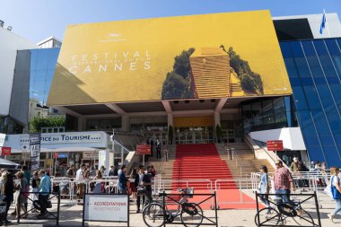 CANNES, FRANCE - MAY 14, 2016: Film Festival palace. Cannes hosts the annual Cannes Film festival from 1949 clipart