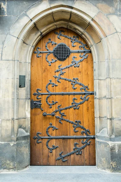 Porta Medievale Legno Praga Repubblica Ceca — Foto Stock