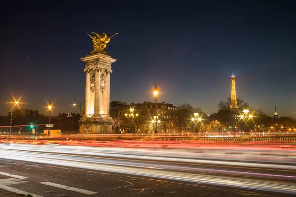 Paris France Décembre 2016 Vue Tour Eiffel Illuminée Depuis Pont — Photo
