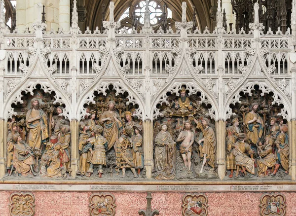 Amiens France April 2014 Wooden Sculptures Represents Bible Stories Notre — Stock Photo, Image