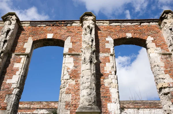 Windows Red Brick Church Ruin Amiens France — Stock Photo, Image