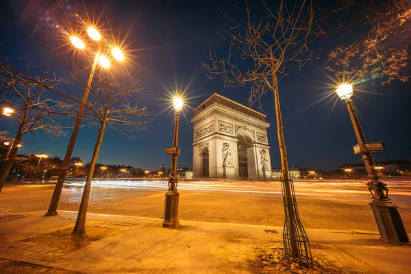 Arc Triomphe Etoile Diadalív Csillag Éjjel Egyik Leghíresebb Műemléke Párizsban — Stock Fotó