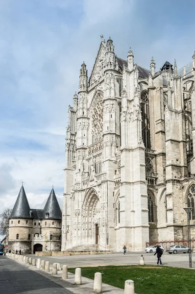 Fachada Sul Catedral Beauvais Com Museu Provincial Beauvais Departamento Oise — Fotografia de Stock