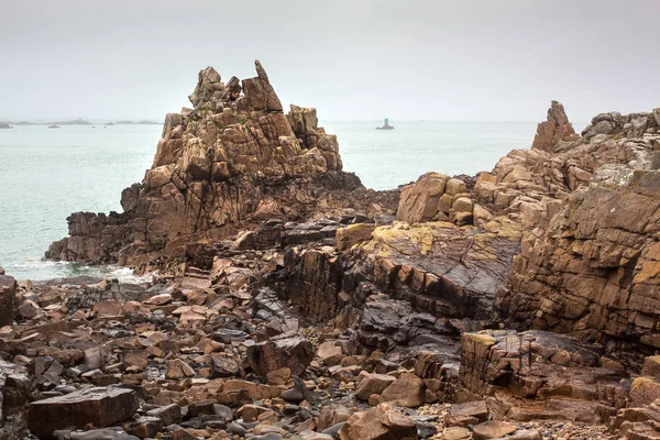 Rocky Északi Partján Sziget Brehat Bretagne Franciaország — Stock Fotó