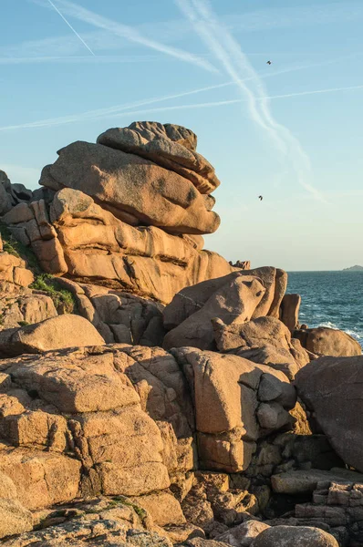 Pembe Granit Coast Gündoğumu Brittany Fransa — Stok fotoğraf