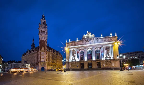 Belfry Och Opera Skymningen Lille Frankrike — Stockfoto