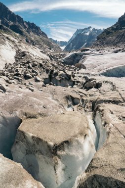 Buzul, Mer de Glace, dere Chamonix-Mont-Blanc, Haute-Savoie, Auvergne-Rhône-Alpes. Mont Blanc massif içinde dağ