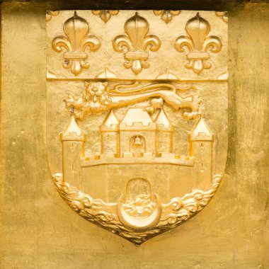 Altın Blazon, Bordeaux, aslan, kale, dalga, ay ve lily, Fransa çiçekleri ile silah kat