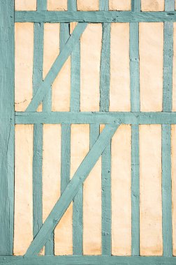 Mavi ve sarı ahşap çerçeve arka plan Beauvais, Oise, Picardy, Fransa