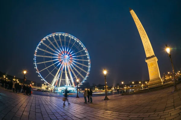 Panorámás Kilátás Nyílik Óriáskerék Luxor Obeliszk Concorde Tér Karácsony Este — Stock Fotó