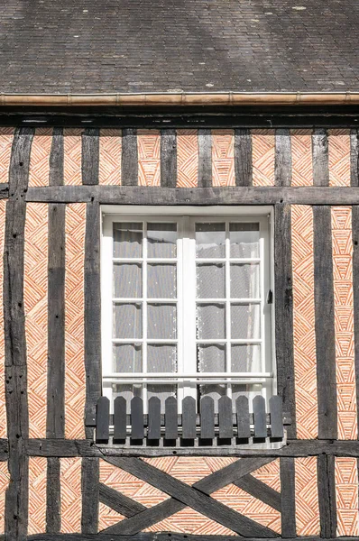 Okno Dřevěné Rámové Stavební Beuvron Auge Nomandy Francie — Stock fotografie