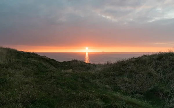 Naplemente Gris Nez Opal Coast Franciaország — Stock Fotó