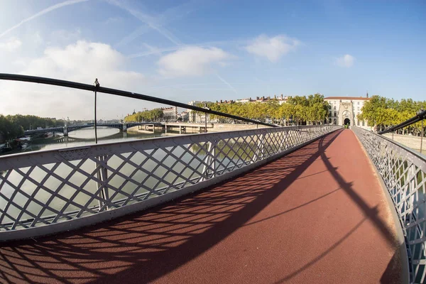 Starý Passerelle College Most Přes Řeku Rhone Lyonu Francie Fisheye — Stock fotografie