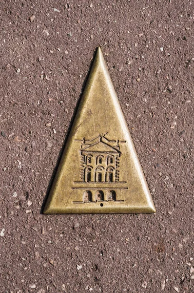 Ancient Triangle Sign Floor Sightseeing Old European City — Stock Photo, Image