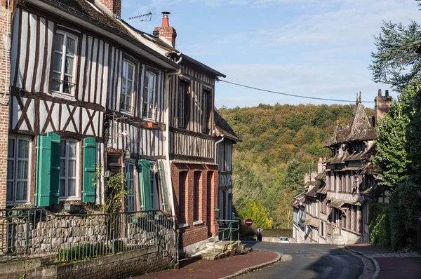 Straße Mit Fachwerkhäusern Fachwerkhäusern Lyons Foret Eure Obere Normandie Frankreich — Stockfoto