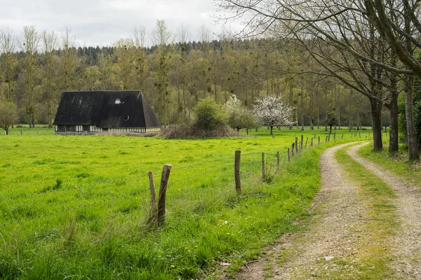 Gyönyörű Keretes Házak Bec Hellouin Normandia Franciaország — Stock Fotó