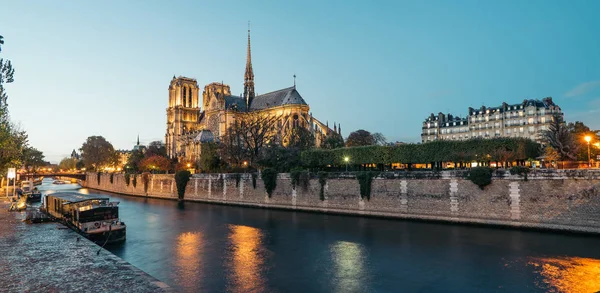 Panoramik Alacakaranlıkta Notre Dame Paris Our Lady Paris Bir Ortaçağ — Stok fotoğraf