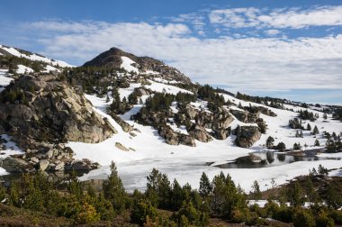 Pic du Carlit, zirvesine altında Pyrenees içinde Fransa manzara