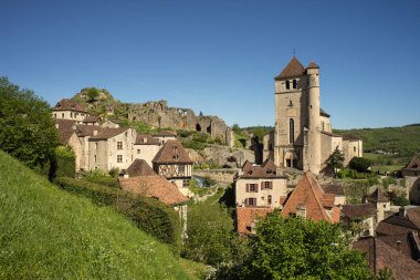Ortaçağ Köyü, Saint-Cirq-Lapopie, Midi Pyrenees, Fransa. Saint-Cirq-Lapopie Güney-Batı Fransa'daki birçok bölümünde bir komün olduğunu