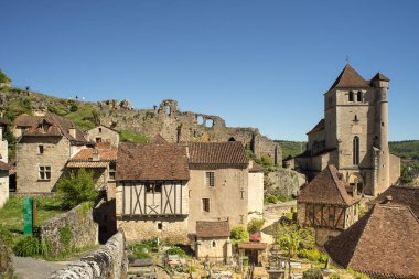 Ortaçağ Köyü, Saint-Cirq-Lapopie, Midi Pyrenees, Fransa. Saint-Cirq-Lapopie Güney-Batı Fransa'daki birçok bölümünde bir komün olduğunu